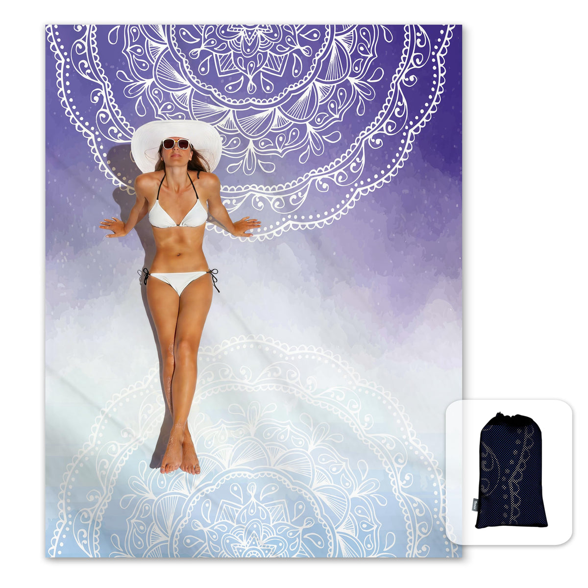 Silky Soft 106"x81" Boho Sand Proof Beach Blanket Sand Proof Mat with Corner Pockets and Mesh Bag for Beach Party (Blue Violet / 106"x81")