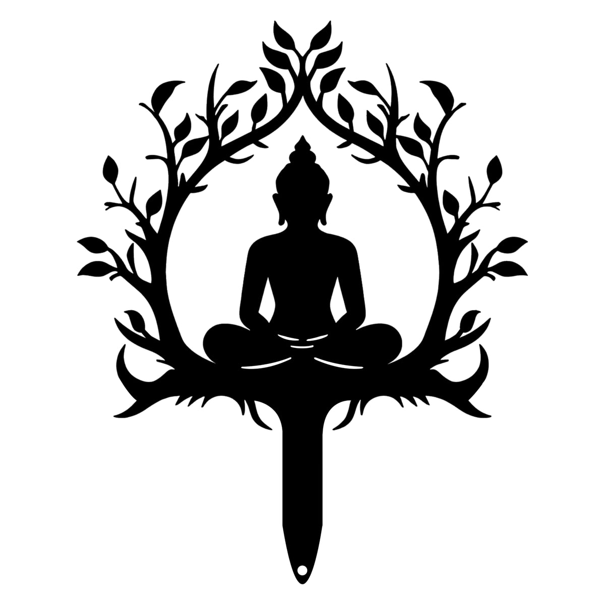 Zen Buddha Metal Garden Stake Decor (Black)