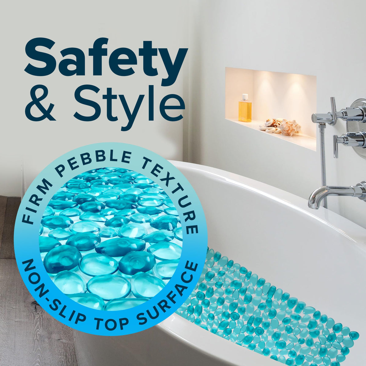 38"x17" Pebble Non Slip Mat for Bath & Shower (Aqua)