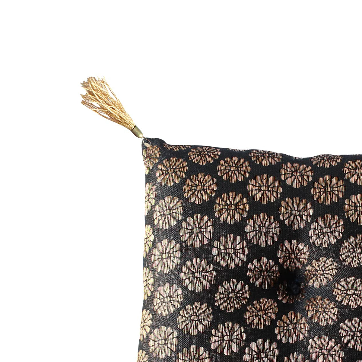 Cushion for Tibetan Singing Bowl Handmade Square Cushions Brocade Art Silk Home Decor Jewelry Display Pillow (6" x 6" Inch / Black)