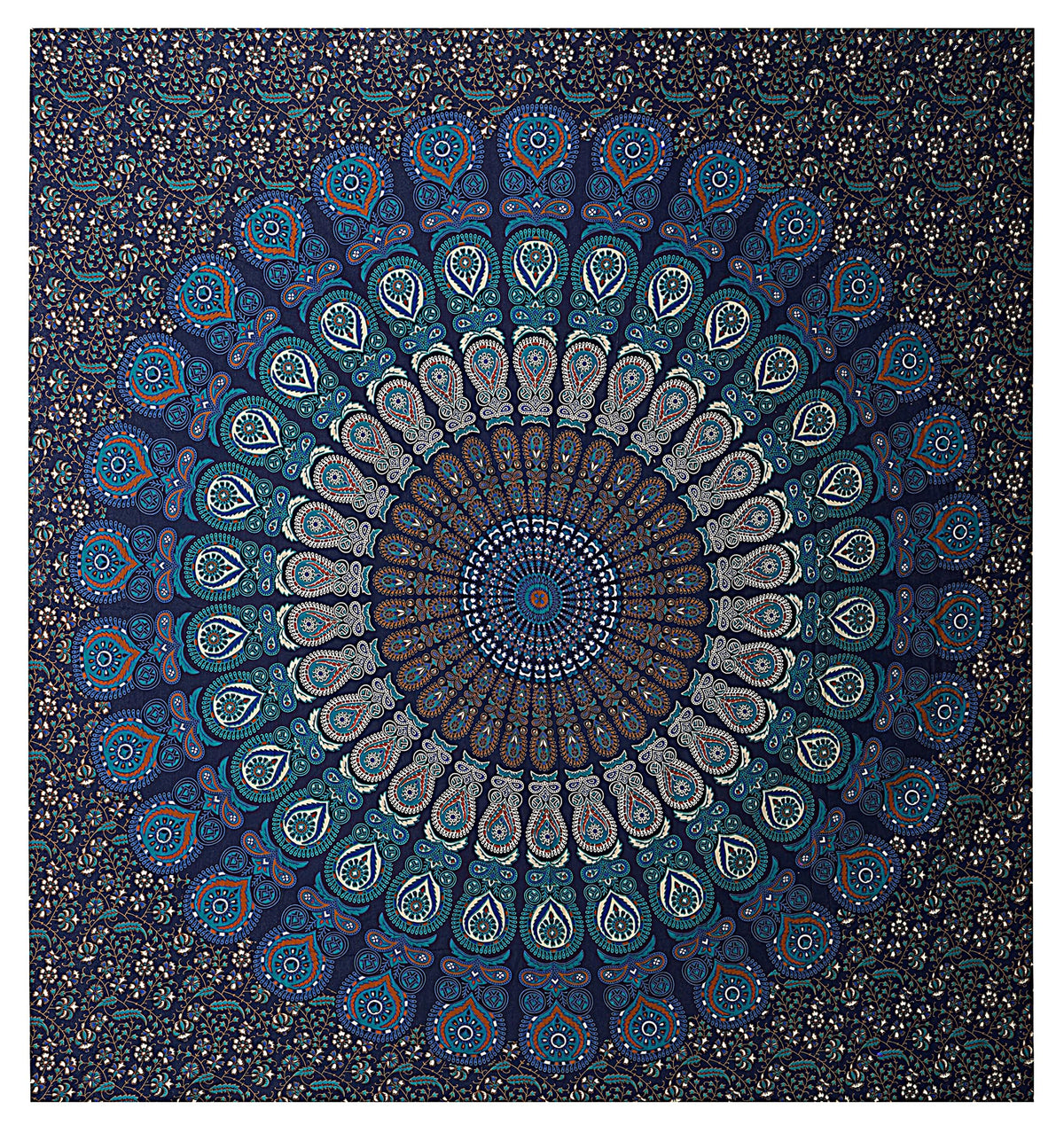 Handmade Cotton Peacock Mandala Tapestry (40"L x 30"W / Navy Blue)