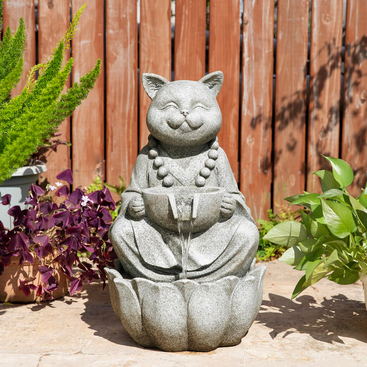 Water Fountain Outdoor (Concrete Cat / 22"H)
