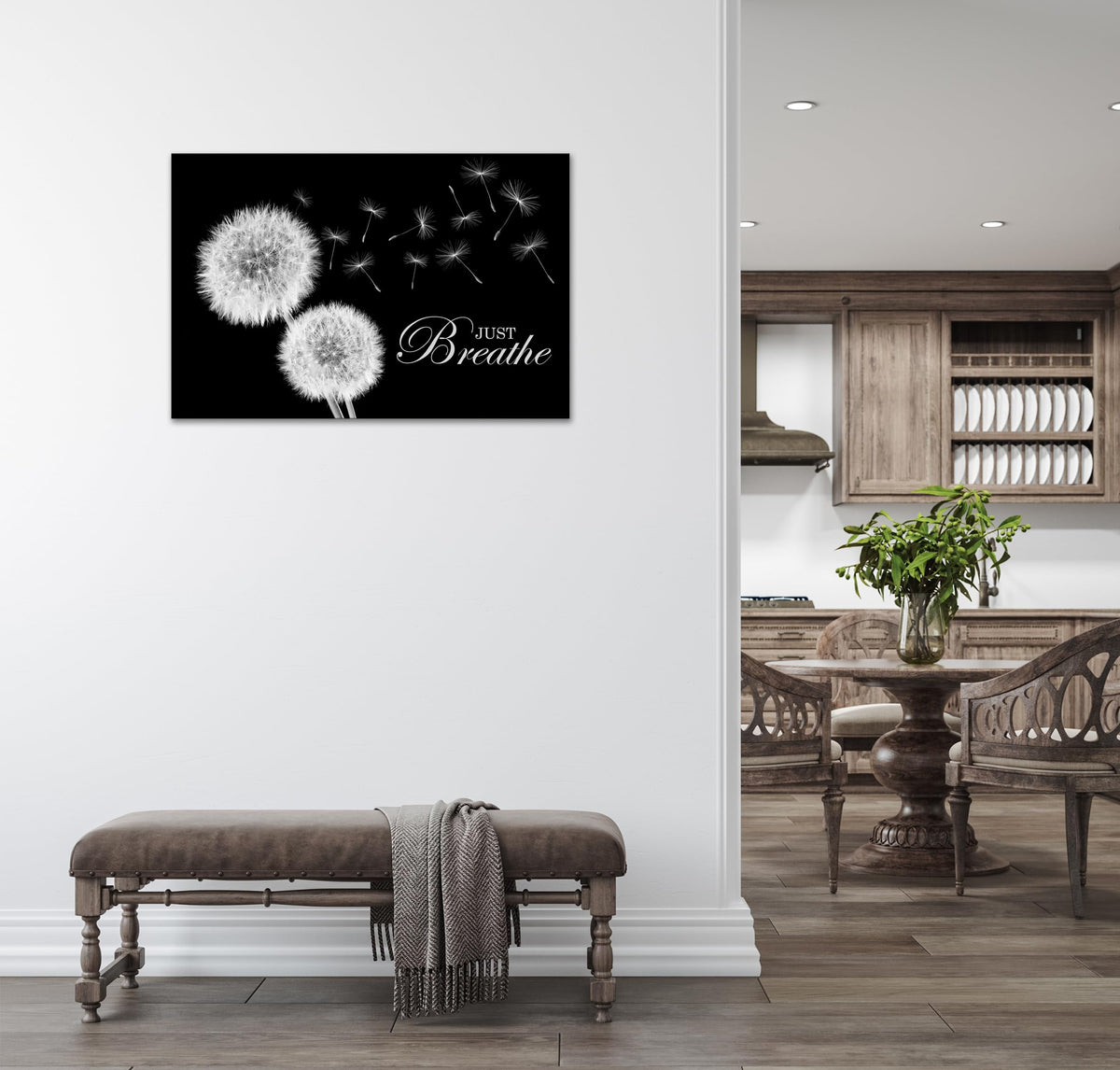 Zen Wall Decor Motivation Dandelion Just Breathe Canvas Print Artwork Motivation Positive Wall Art for Inspirational Quotes Yoga Room (28"L x 44"W / Dandelion-03)