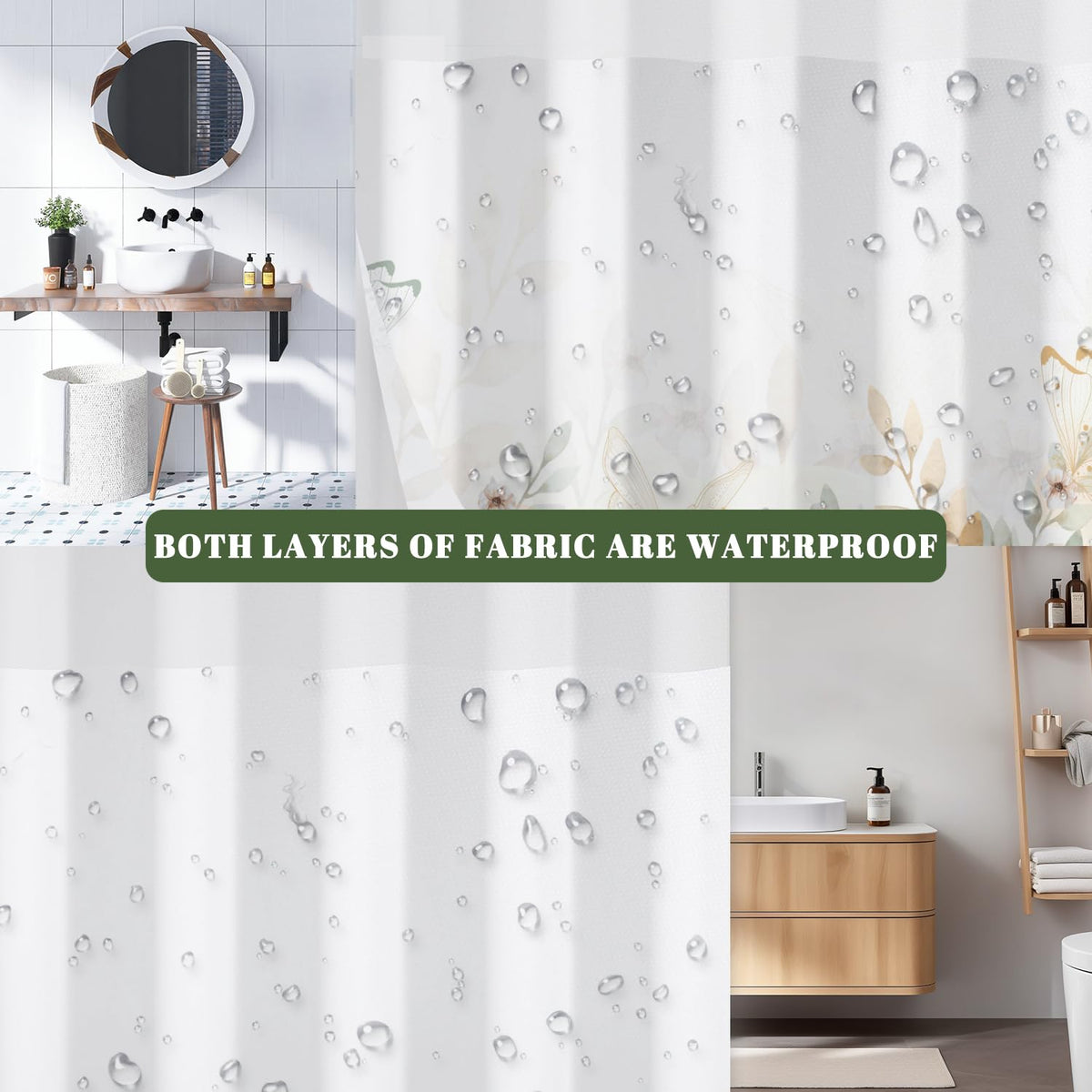 No Hook Shower Curtain and Liner Set (Botanical-5)