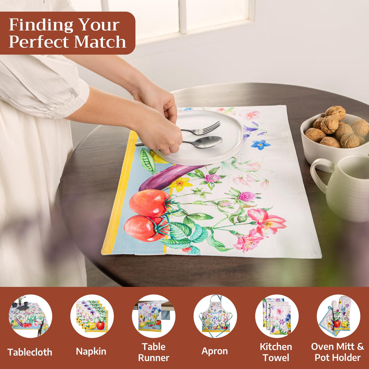 Placemats Set of 4 Reusable 100% Cotton (122 - Giverny / 13" X 19" (Pack of 4))