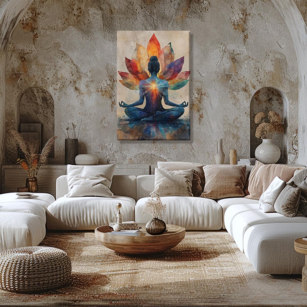 Meditation Wall Art Colorful Meditation Lotus Poster Chakra Energy Canvas Print Yoga Room Home Decor 12x18inch Framed (style-4-Framed / 12"L x 18"W - Framed)