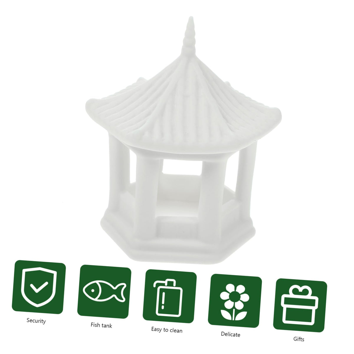 Hexagonal Pavilion Ornament 2.79X2.44X2.16In Miniature Ceramic Pavilion Statue for Fish Tank Decor Aquarium Decoration Zen Garden Accessories and Desktop Ornament