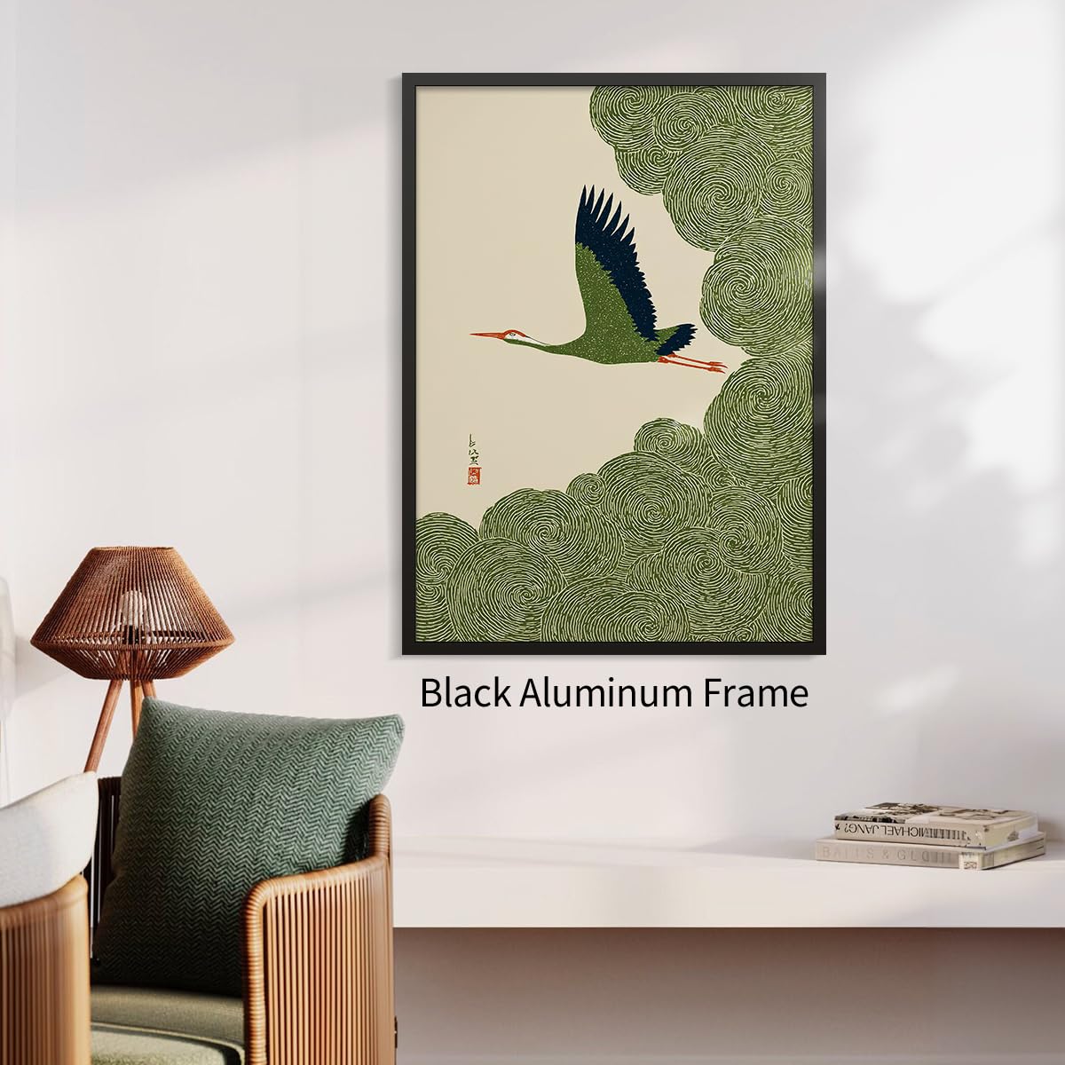 Japanese Flying Black Framed Wall Art Nature Bird Pictures Aesthetics Posters 20x30 inch Minimalist Animal Prints Nordic Nature Zen Calm for Asian Syle Living Room Bedroom Office Decor Ready to hang (Black Framed / Japanese Print / 30"L x 20"W)