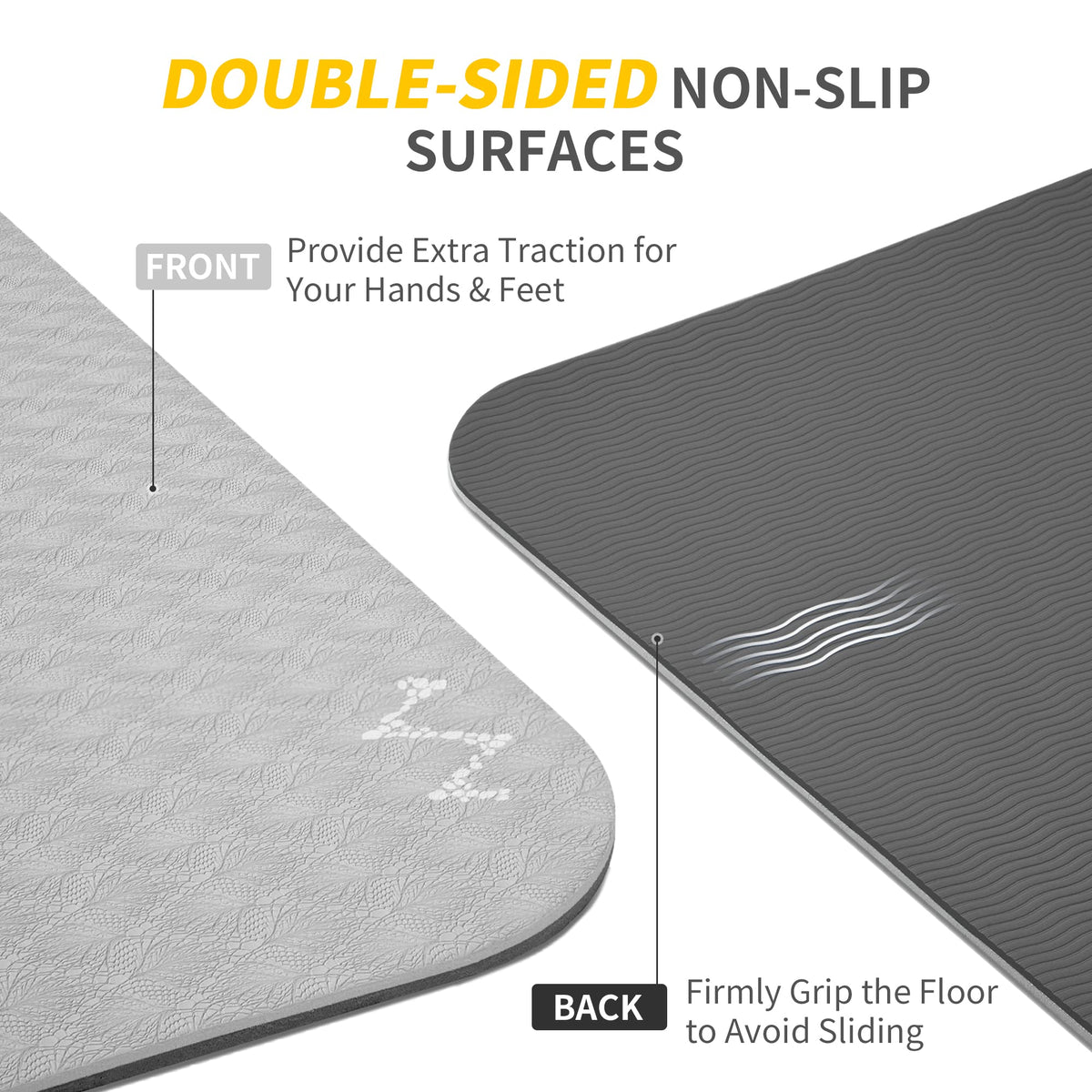 Extra Wide Yoga Mat for Women and Men (72" x 32" x 6mm / Gray)