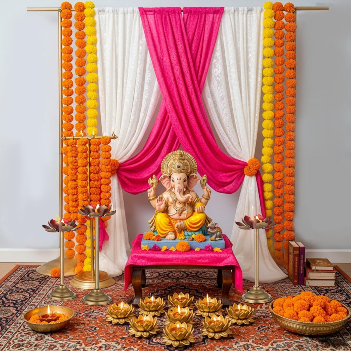 3 Pcs Diwali Lotus Shaped Candle Holder for Indian Diwali Pooja (Lotus)