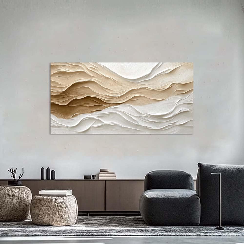 Neutral Beige White Wave Canvas Wall Art Modern Abstract Painting Flat Print Gallery Wrapped Minimalist Boho Artwork for Living Room Bedroom Bathroom Decor (Bohemian / Beige Flowing Lines 13 / 58"L x 28"W)