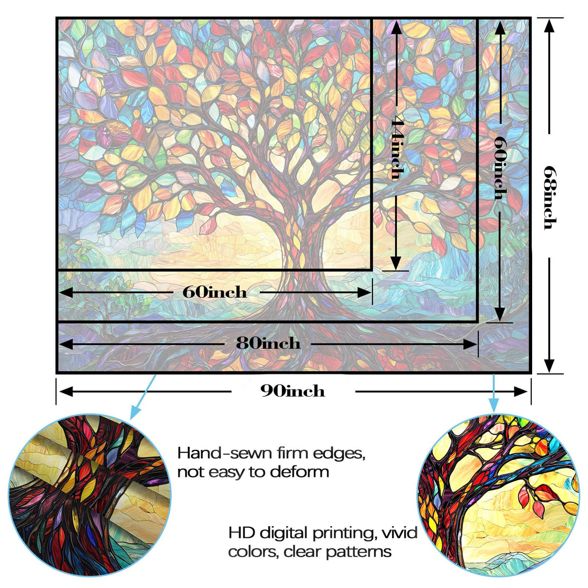 Tree of Life Tapestry Stained Glass Tapestry Wall Decor Tapestries for Bedroom Art Tapestries Wall Hanging for Bedroom Living Room Glass (80"L x 60"W / Colorful Blue)