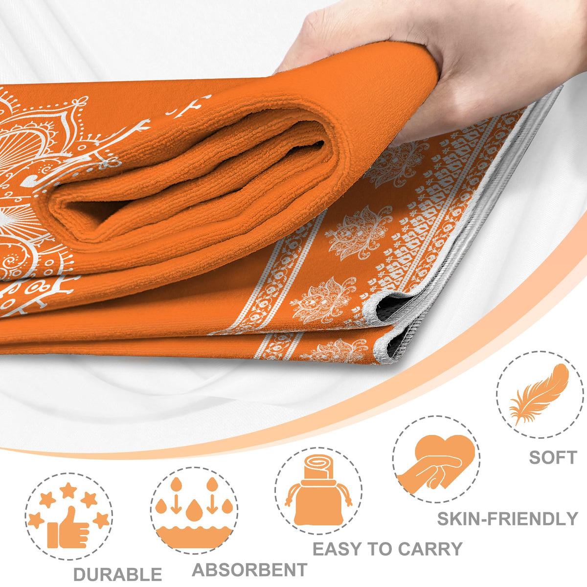 Yoga Towel Absorbent Yoga Mat Towel for Hot Yoga Non Slip (Orange Mandala / Casual)