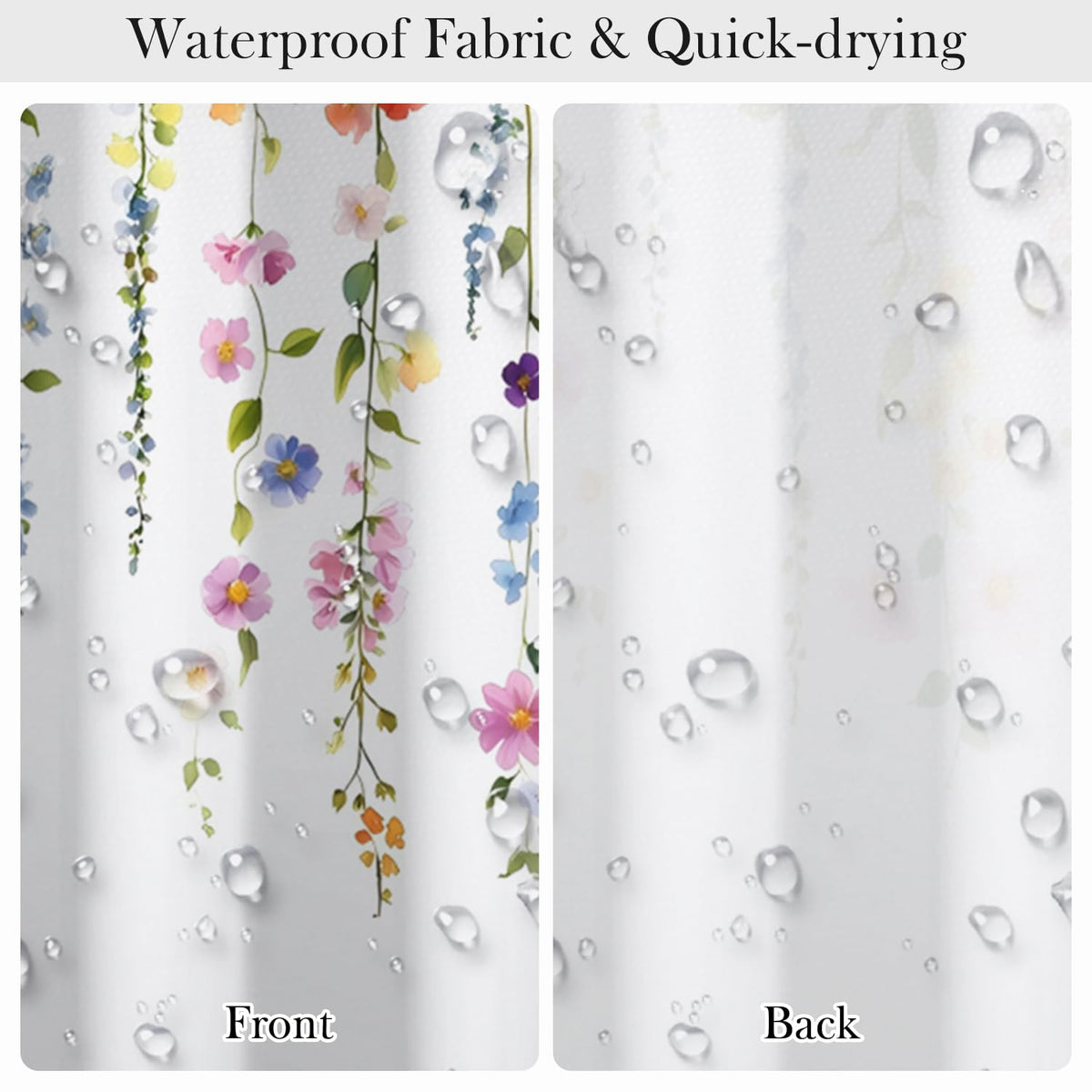 Drooping Flowers & Leaf Print Shower Curtain with Rings (Hanging Flower)