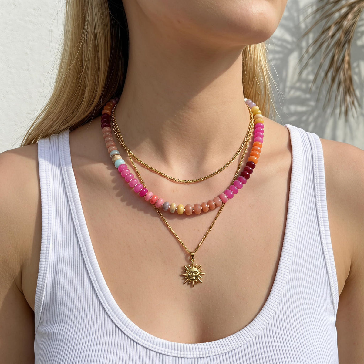 Hot Pink Natural Stone Beaded Choker Necklace for Women (Hot pink-Series)