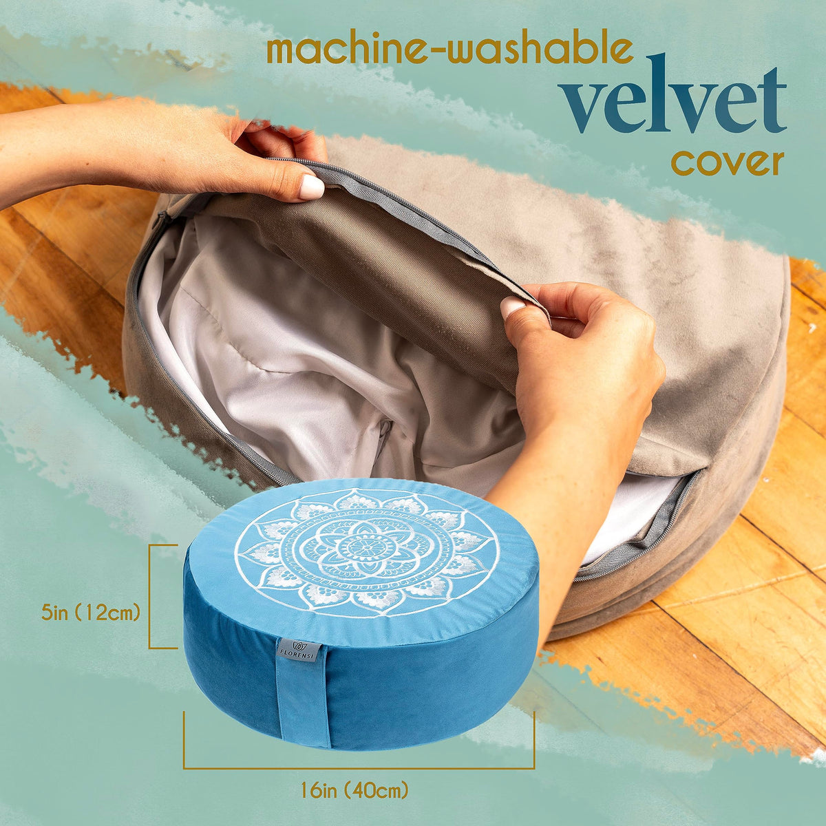 Yoga Meditation Cushion Sage Green Velvet Buckwheat Floor Seat (Sage Green)
