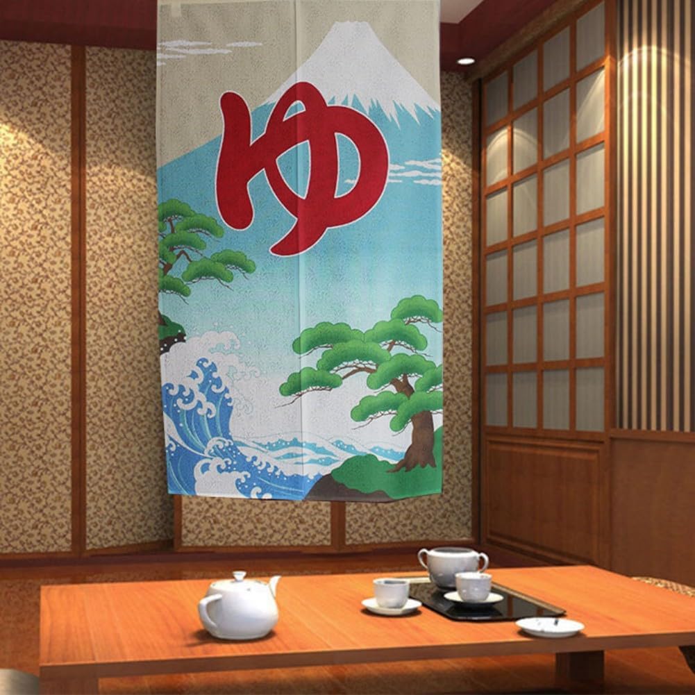 Noren Japanese Doorway Curtain Asian Bath Onsen Sento Furo Tapestry Decorations Room Divider Privacy Anime Curtains Oriental Traditional (Yu Mount Fuji / 33.5"W x 59"L (Pack of 1))