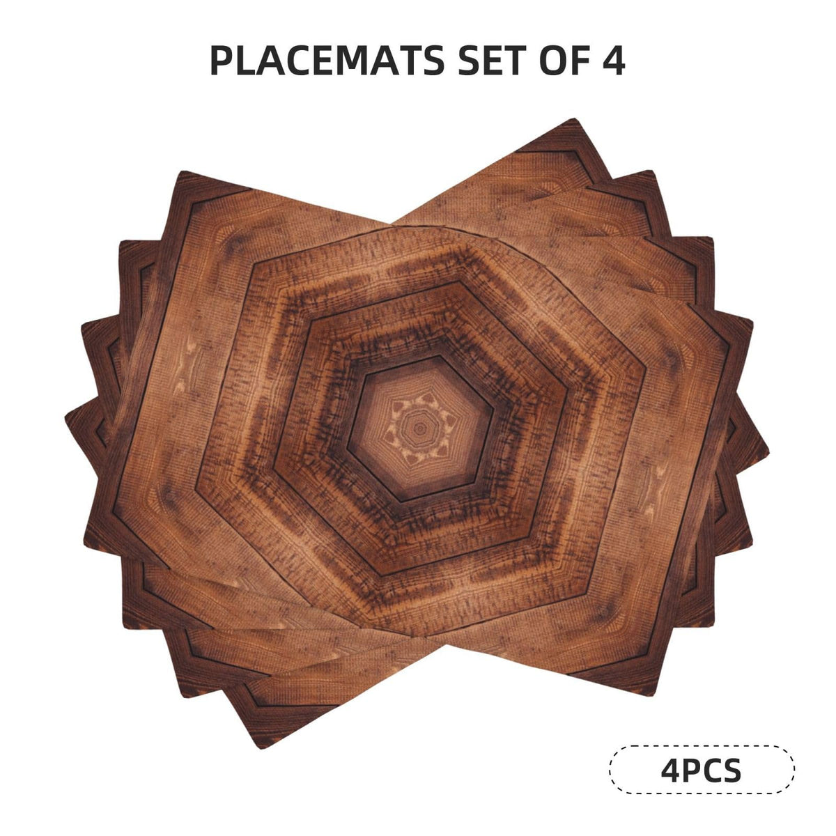 Placemats Mandala Wood Grain Place Mat Set of 4 Pieces Heat (4PCS / Mandala Wood Grain)
