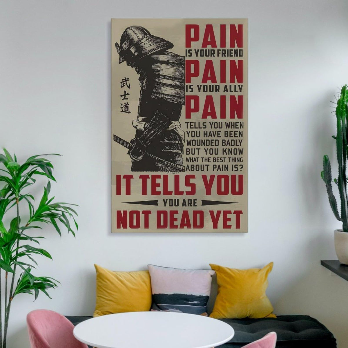 Samurai Japan Quote Text Art Canvas Printing Wall Art Prints Wall Decor Posters Motivational Warrior Pain Quote Vintage Red Black Living Room Bedroom Office Gym Decor 20x30inch (style-31 / 20x30inch(50x75cm) Frame)