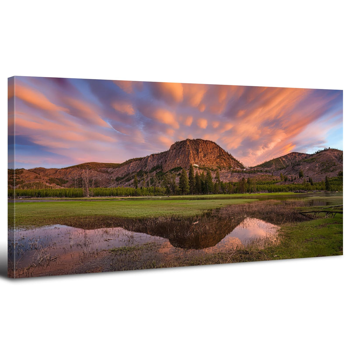 Burnt Orange Sunset Mountain Wall Art Sunset Nature Wall Decor for Office National Park Canvas Prints Panoramic Lake Reflection Paintings Posters Landscape Artwork Living Room Home Decoration 24x48” (48"L x 24"W / Field02)