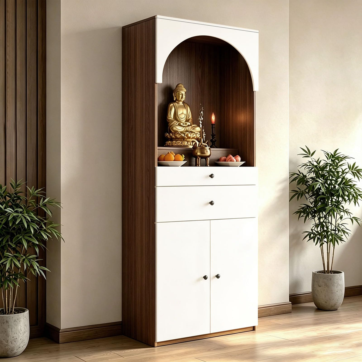 Altar Table Solid Wood (White+dark Brown Wood Grain / 15.7×15.7×65.4in)