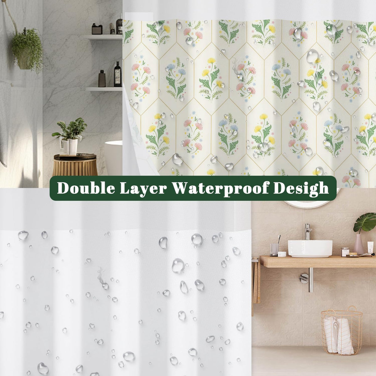 Cottage Core Shower Curtain with Snap in Liner (Delicate Floral)