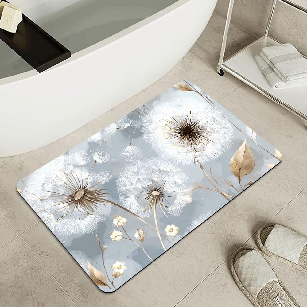 Bath Mat Bathroom Rug (Spherical White Dandelion / 16 x 24 inches)