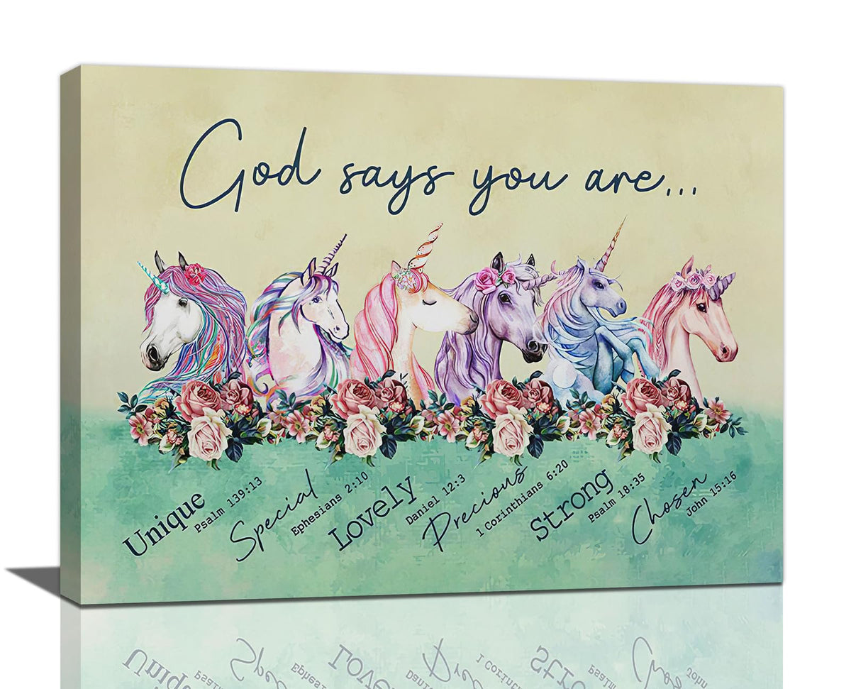 Unicorn Wall Art God Says You Are Pictures Wall Decor Canvas Painting Artwork Framed For Bathroom Bedroom Girl Room 12"x16" (Unicorn / 16"L x 12"W)