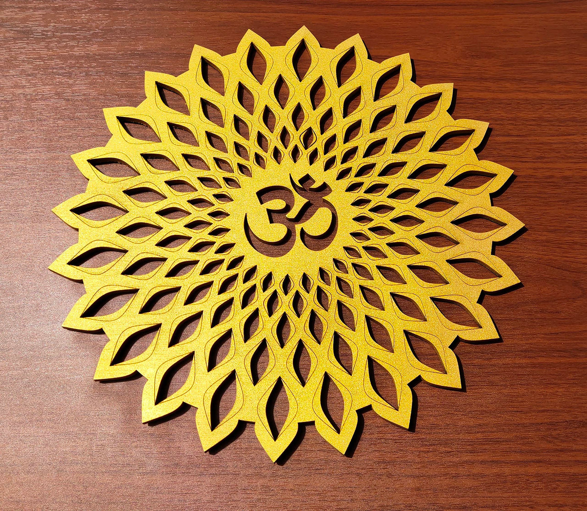 Golden Om Round Decorative Wall Art Mdf Wooden Om Chakra For Temple (Marking OM-Gold / 12"L x 12"W)