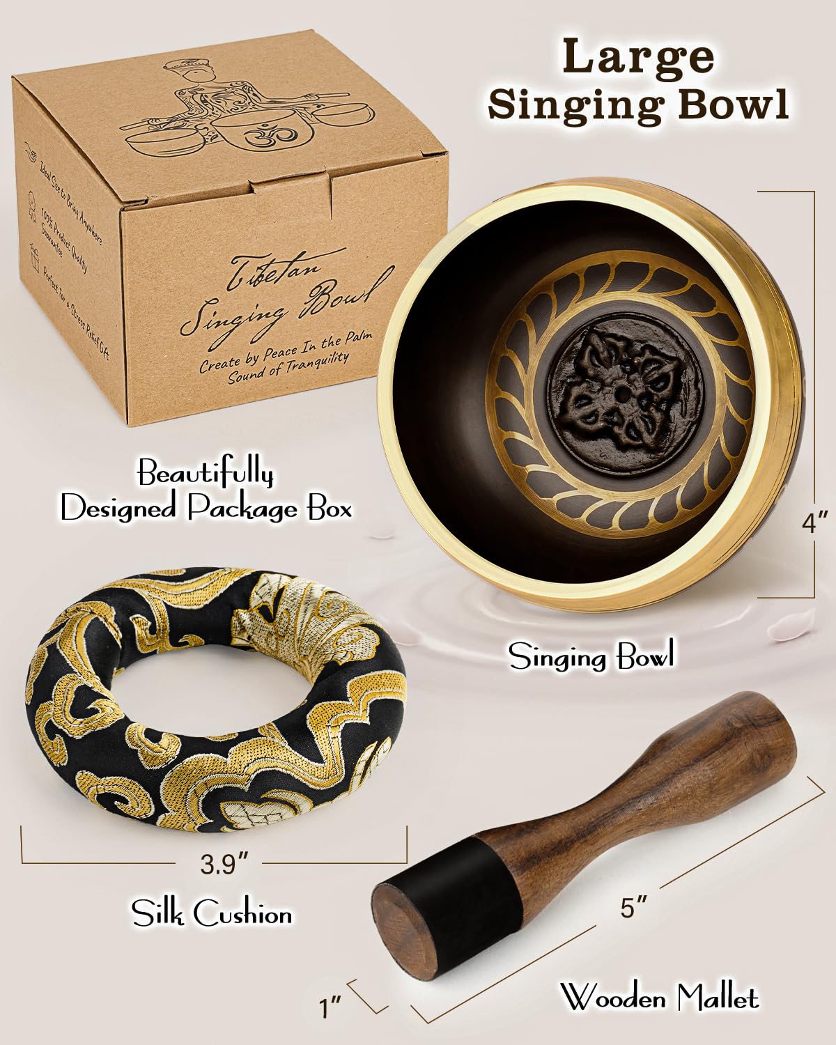 Singing Bowl Authentic Tibetan Sound Bowl for Yoga (Buddha-Black)