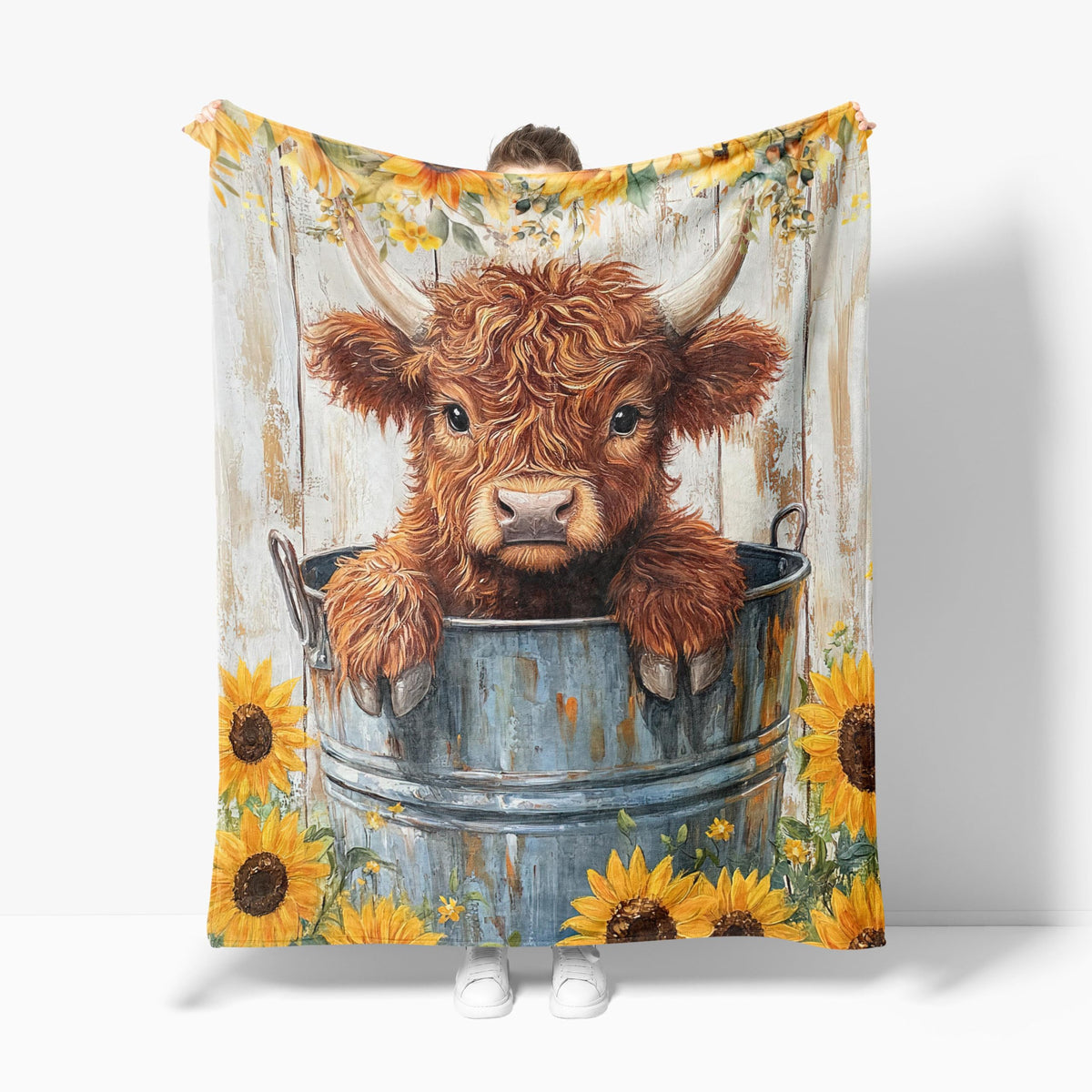 Highland Cow Fleece Blanket Farmhouse Sunflower Gifts Room Decor 60"x80" (Highland Cow / 60"X80")