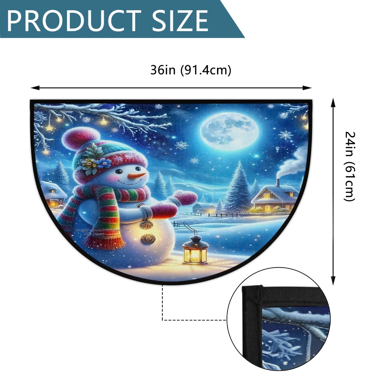 Snowman Half Round Door Mat Semi Circle Rug Half Moon Doormat (B:c-24)