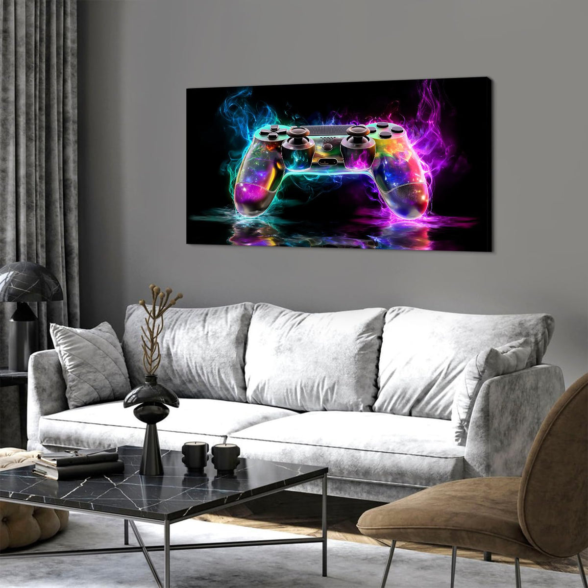 Boys Room Gaming Wall Art Graffiti Game Posters for Bedroom Playroom Wall Decor Abstract Street Pop Gamer Painting Purple Blue Controller Canvas Prints Modern Artwork Office Home Decorations 20x40" (40"L x 20"W / Game)