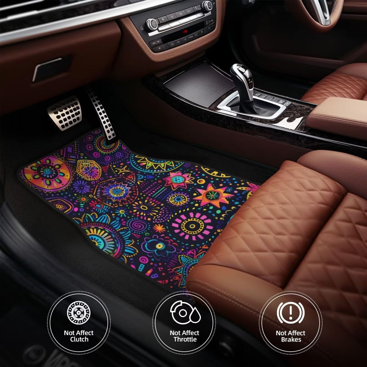Boho Flower Car Floor Mats Floral Carpet Floor Mats Auto Heel Pad for Women Girl Mandala Floral Ethnic Purple Car Accessories Universal Fit for Suvs Sedans Trucks Cars (Boho Flower)