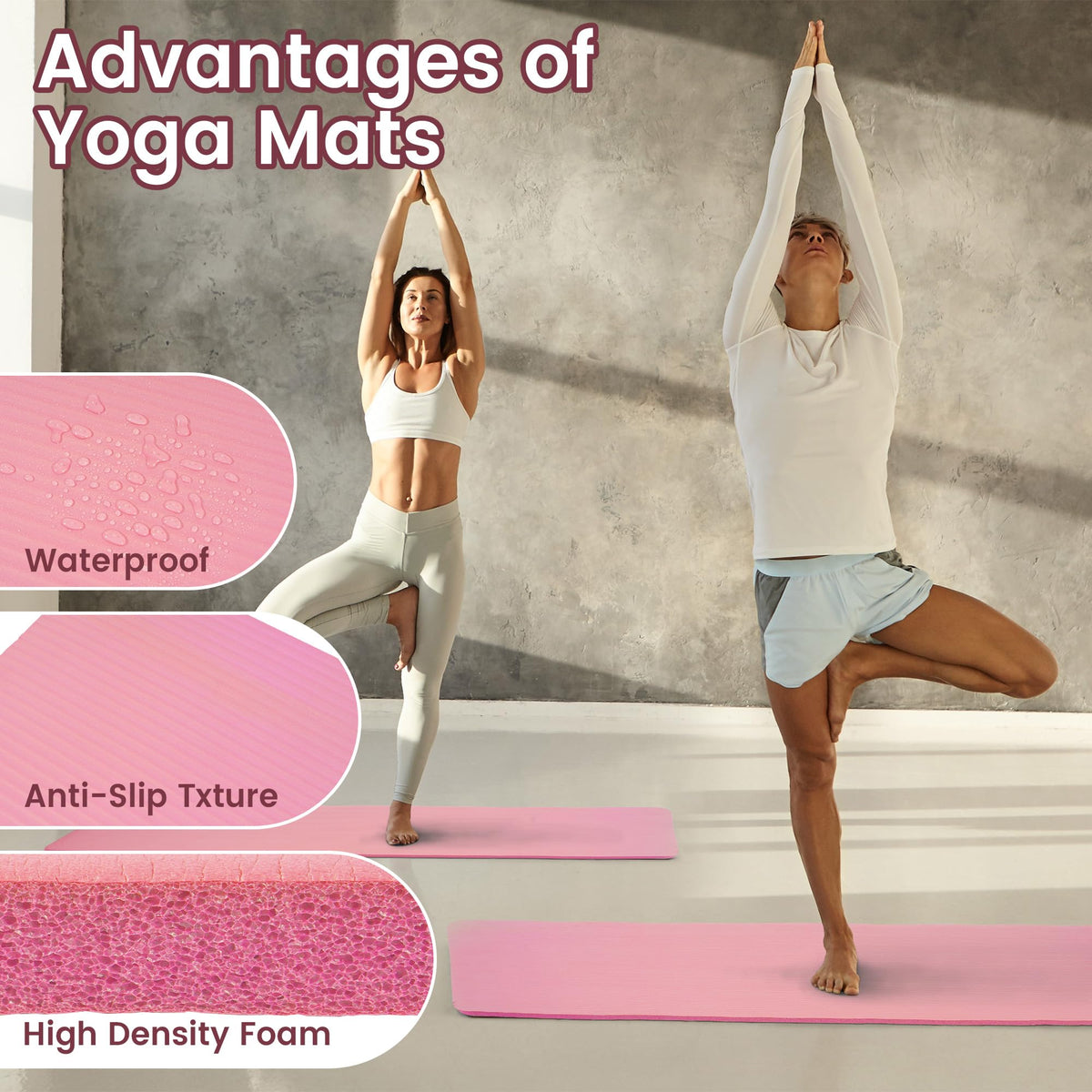 1/2-inch Thick High Density Exercise Yoga Mat with Carrying Strap (Pearly Pink)