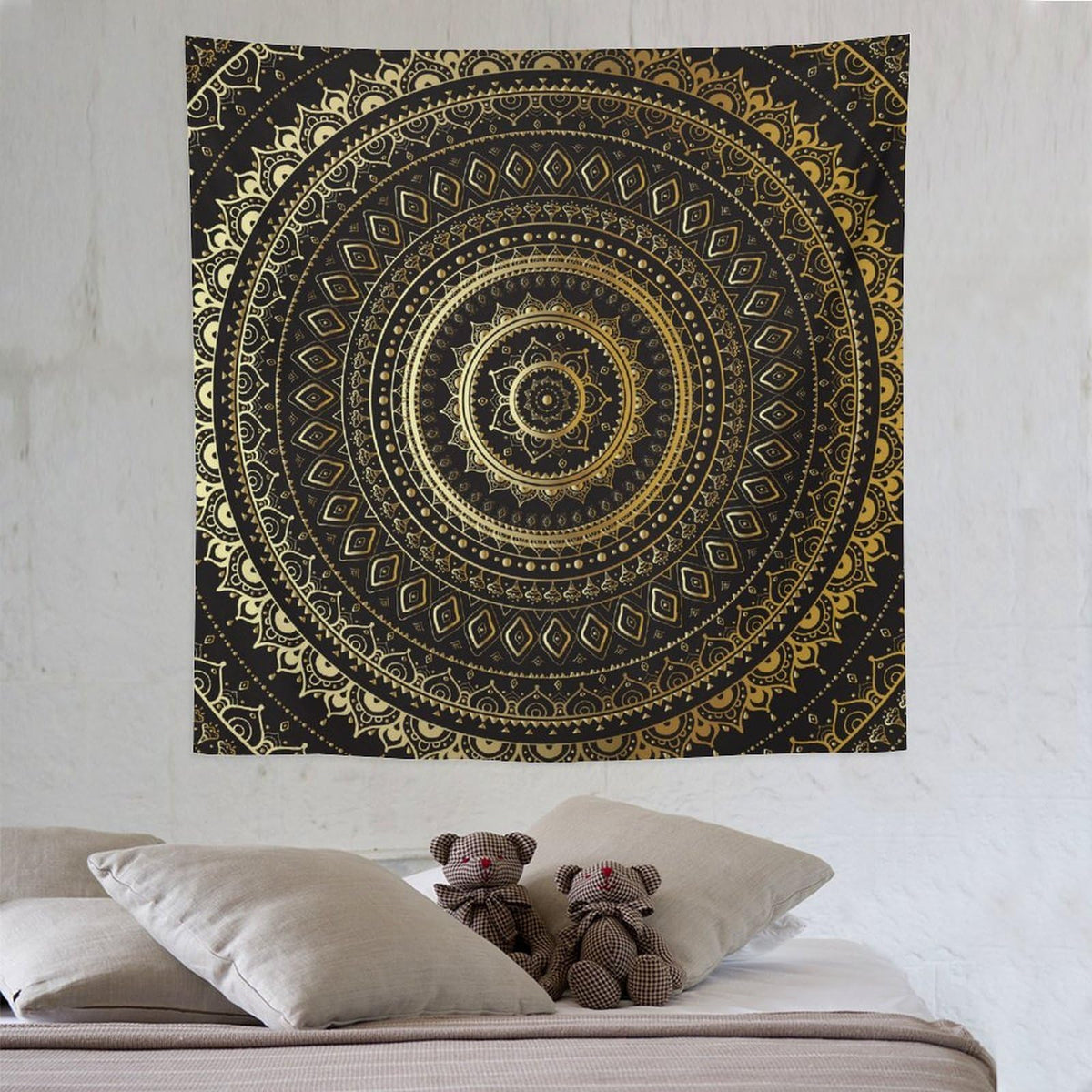 Black Gold Mandala Tapestry Wall Hanging Boho Indian Hippie Vintage Abstract Bohemian Flower Tapestries Home Decor for Living Room Bedroom Farmhouse Apartment Dorm 60"x60" (60"L x 60"W / Mandala-37)