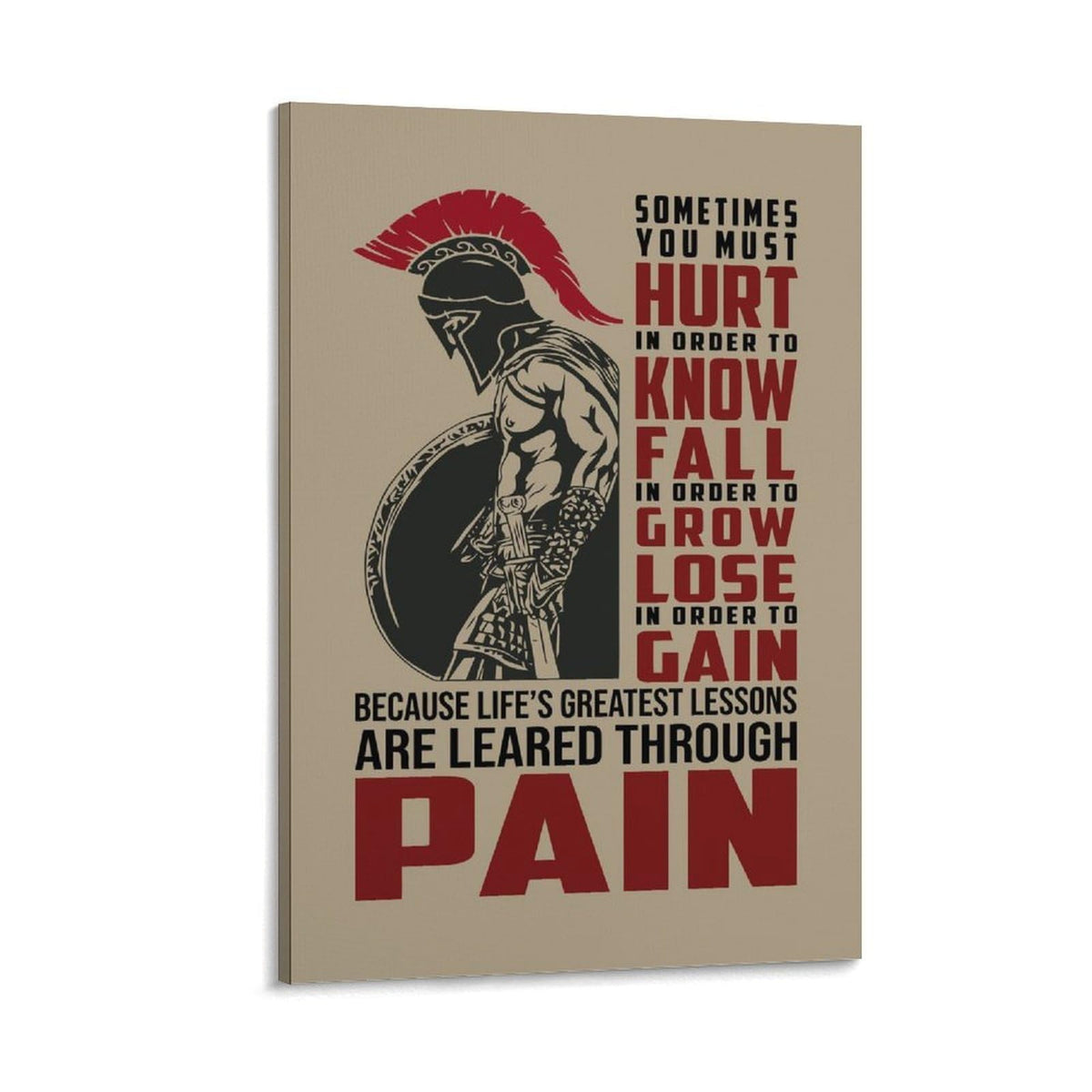 Spartan Motivation Quote Spartan Warrior Canvas Printing Wall Art Prints Wall Decor Posters Pain Lessons Typography Red Black Stoic Gym Office Living Room Bedroom Decor 20x30inch (style-23 / 20x30inch(50x75cm) Frame)