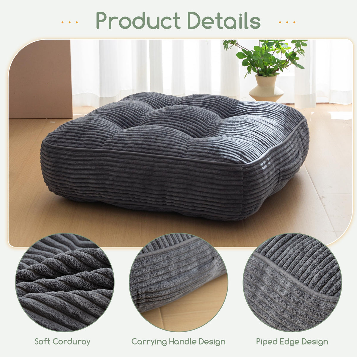 6" Extra Thick Floor Pillow Cushion for Adults (Square Dark Grey / 6" Thick(Pack of 1))