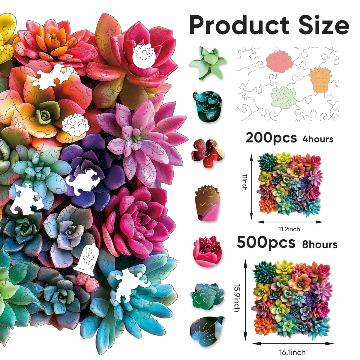 200 Pieces Wooden Puzzles (Succulent / 200 pieces)