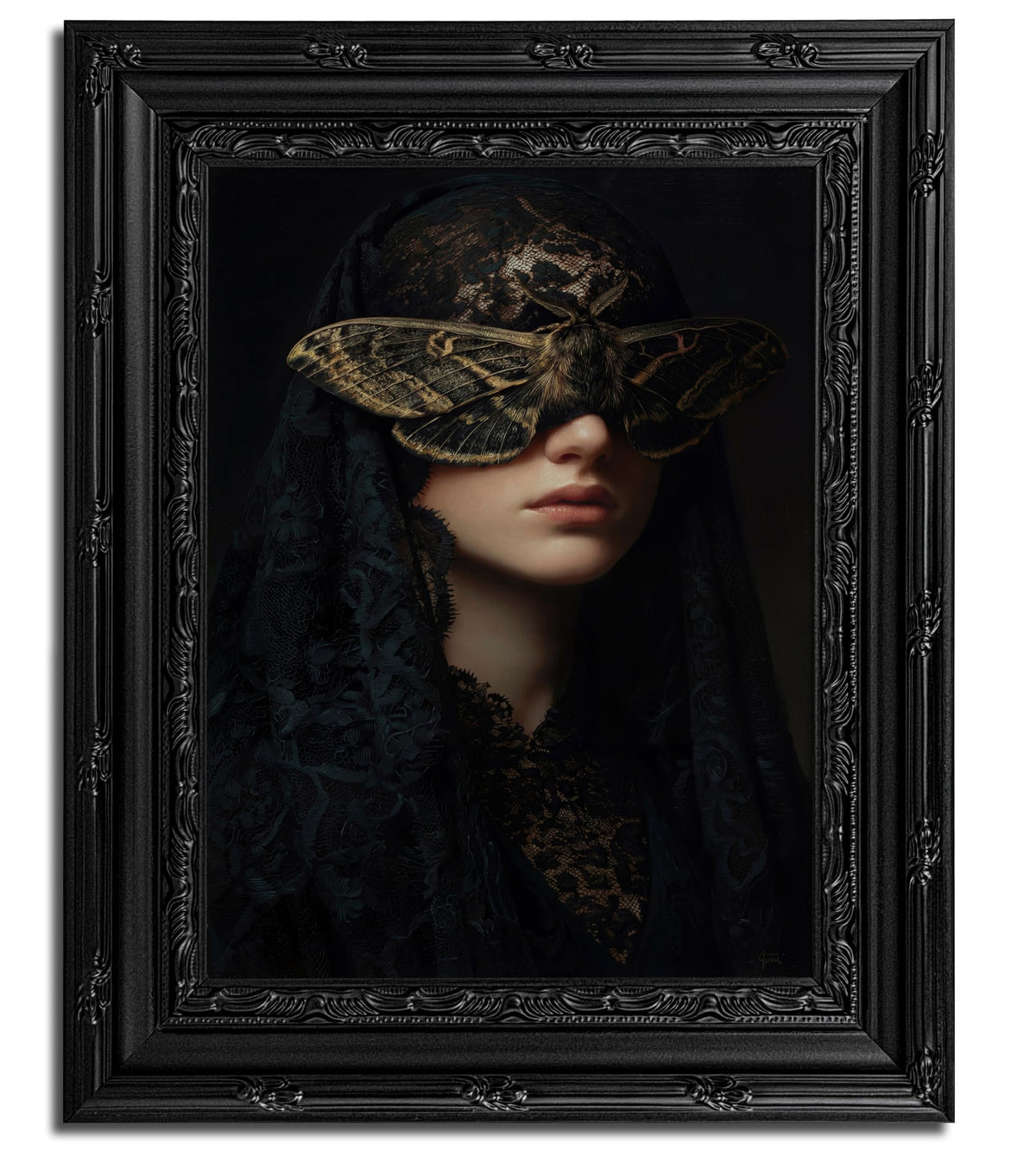 Framed Dark Gothic Wall Art (Moth / 11"L x 9"W)