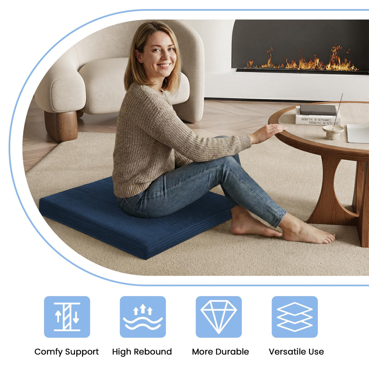 Meditation Cushion (Navy Blue / 24X24X4 Inch)