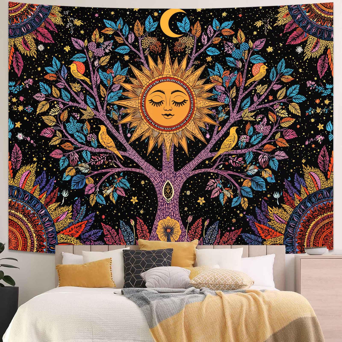 Tree of Life Wall Tapestry (90"L x 70"W / Black Purple)