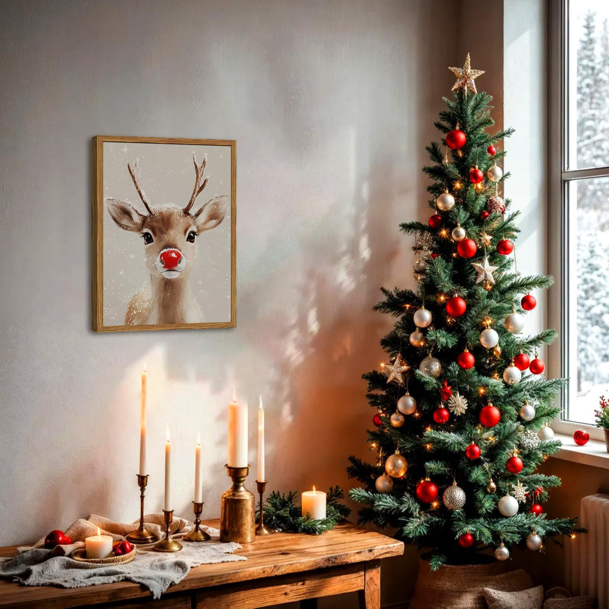 Framed Christmas Wall Art (Deer / 24"L x 16"W)