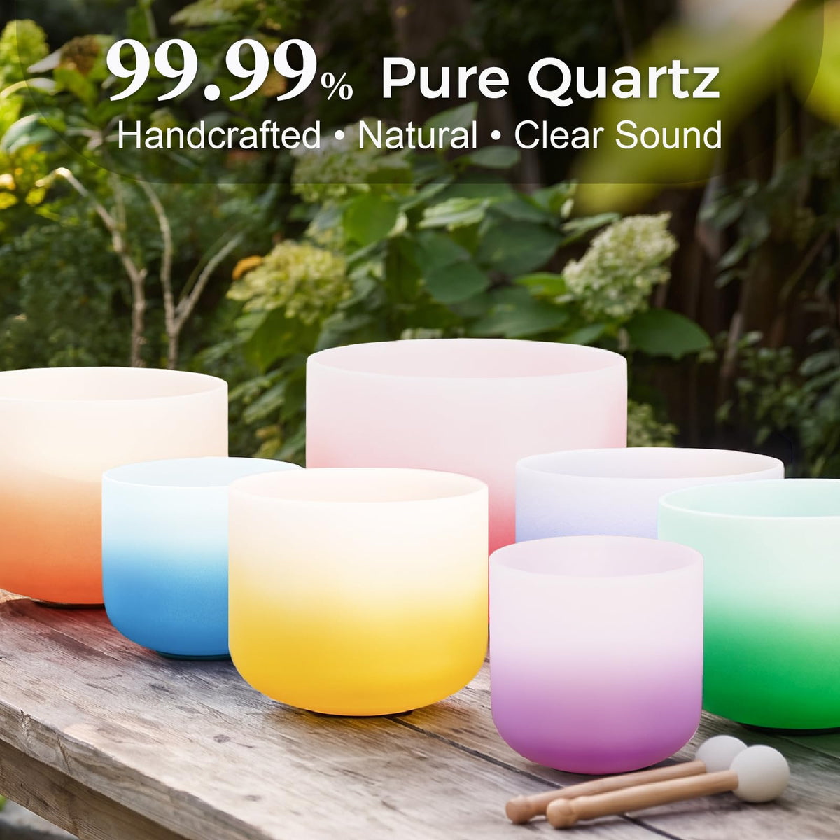 432hz 7 12 inch Quartz Crystal Singing Bowl Set of 7 (7"-12" / Gradient Color)