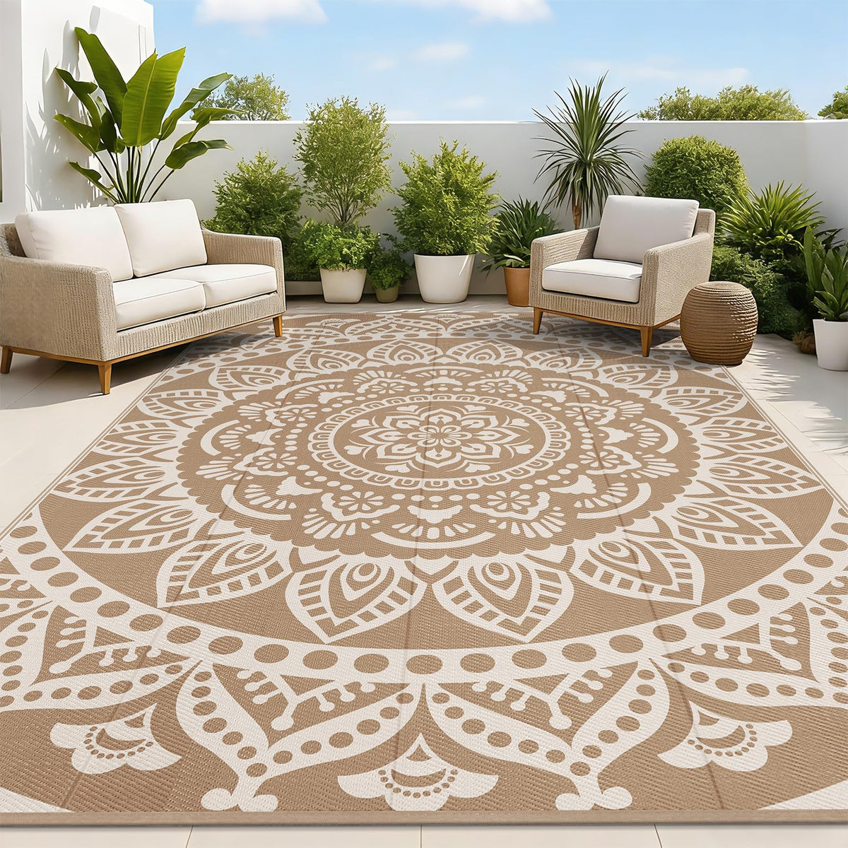Waterproof Outdoor Rug 8'x10' Brown (Flower Brown / 8' x 10')