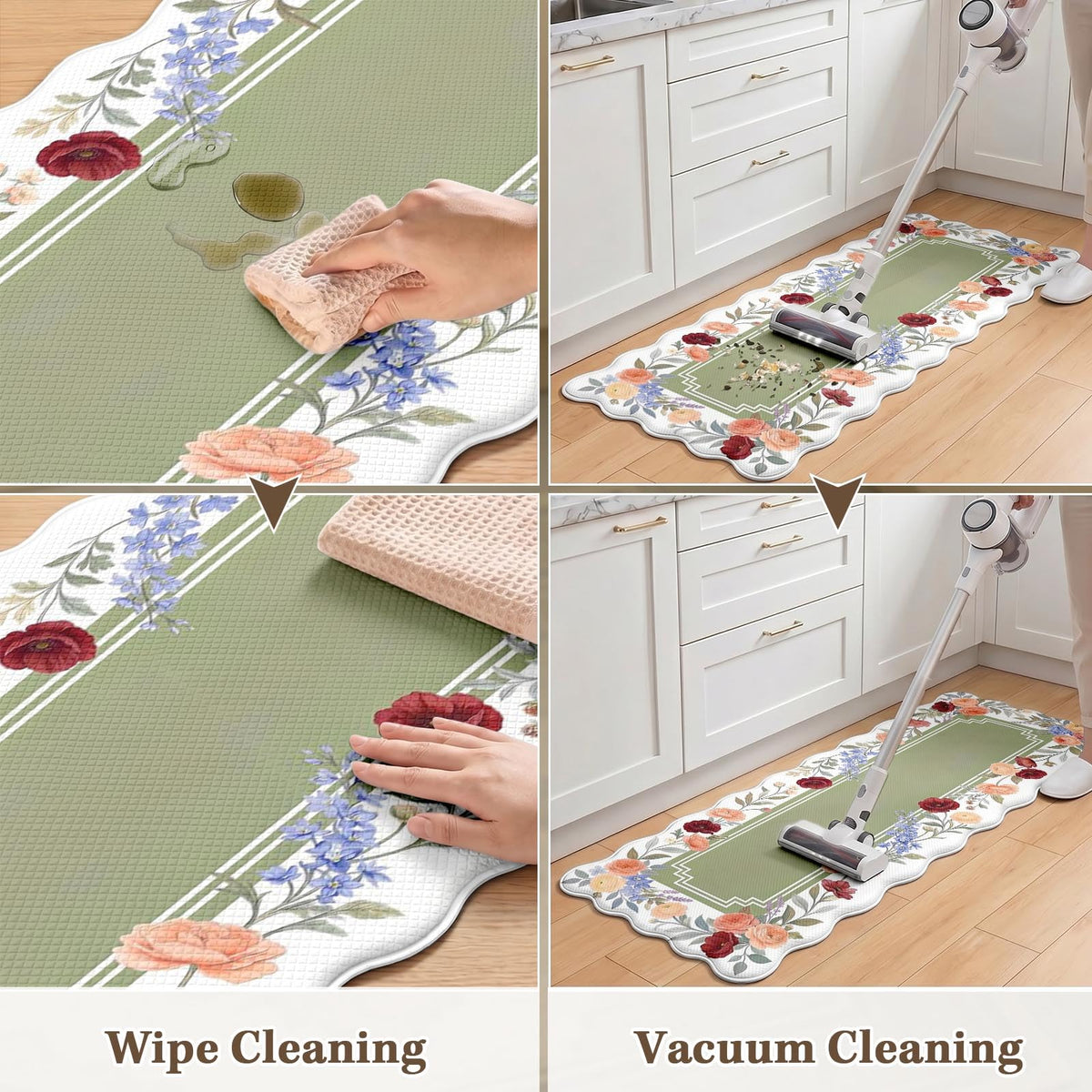 Anti Fatigue Kitchen Mats Set of 2 (Vintage Botanical / 17.3''x29.9''+17.3''x47'')