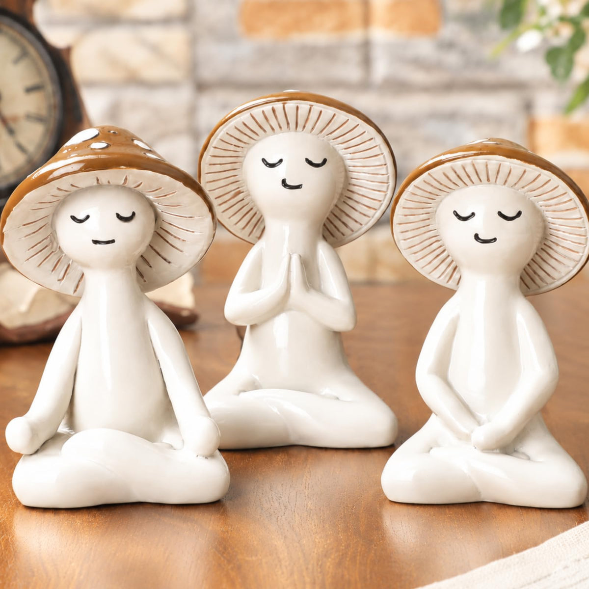 3 Pcs Yoga Mushroom Figurine Resin Meditation Mushroom Decor (Mushroom)