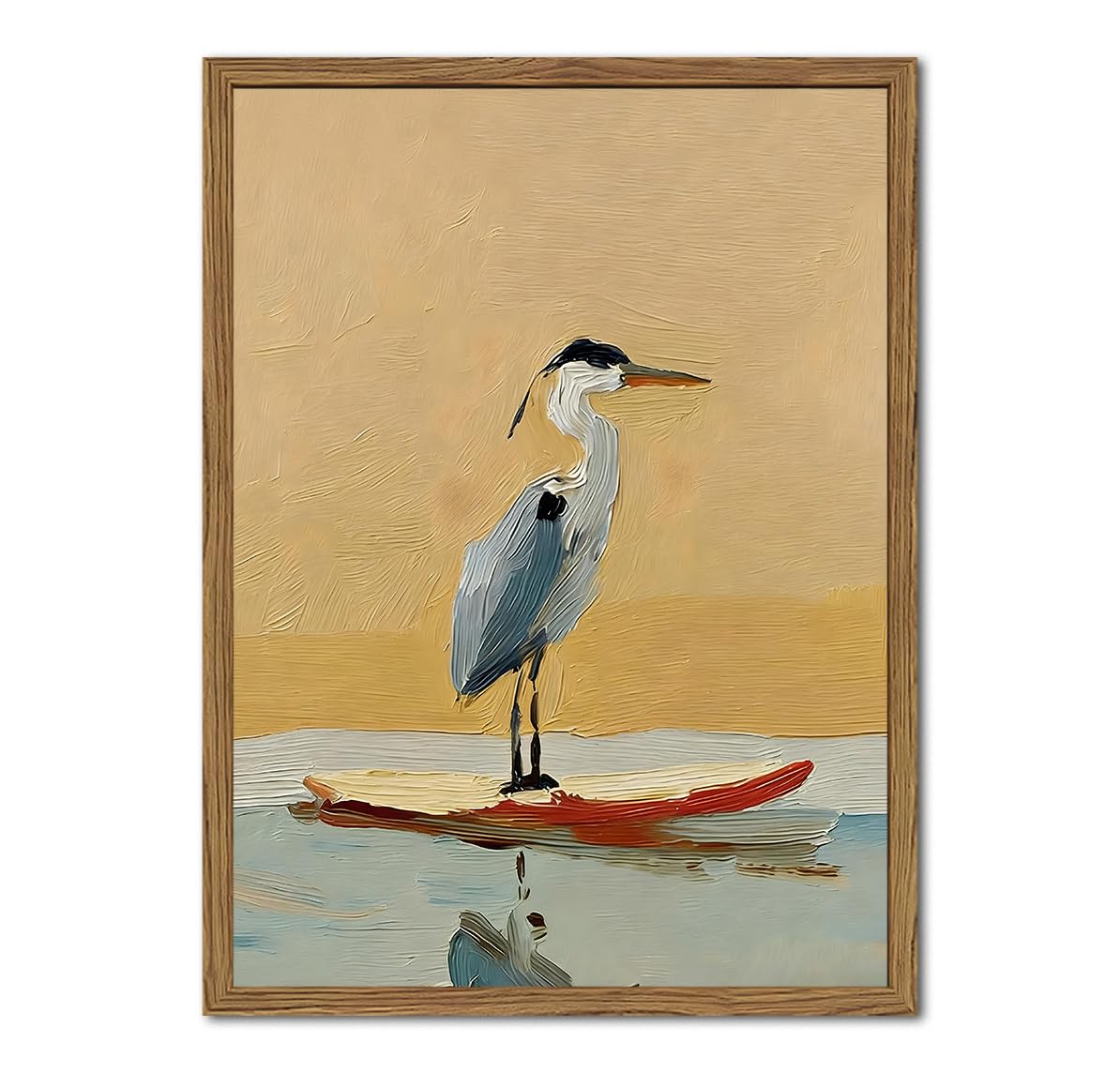 Blue Heron Wall Art Vintage Coastal Bird Wall Decor Picture Beach Wildlife Animal Poster Canvas Painting Print for Bathroom Living Room Bedroom 24x16 Inch Wood Framed (Animal-D / 24"L x 16"W)