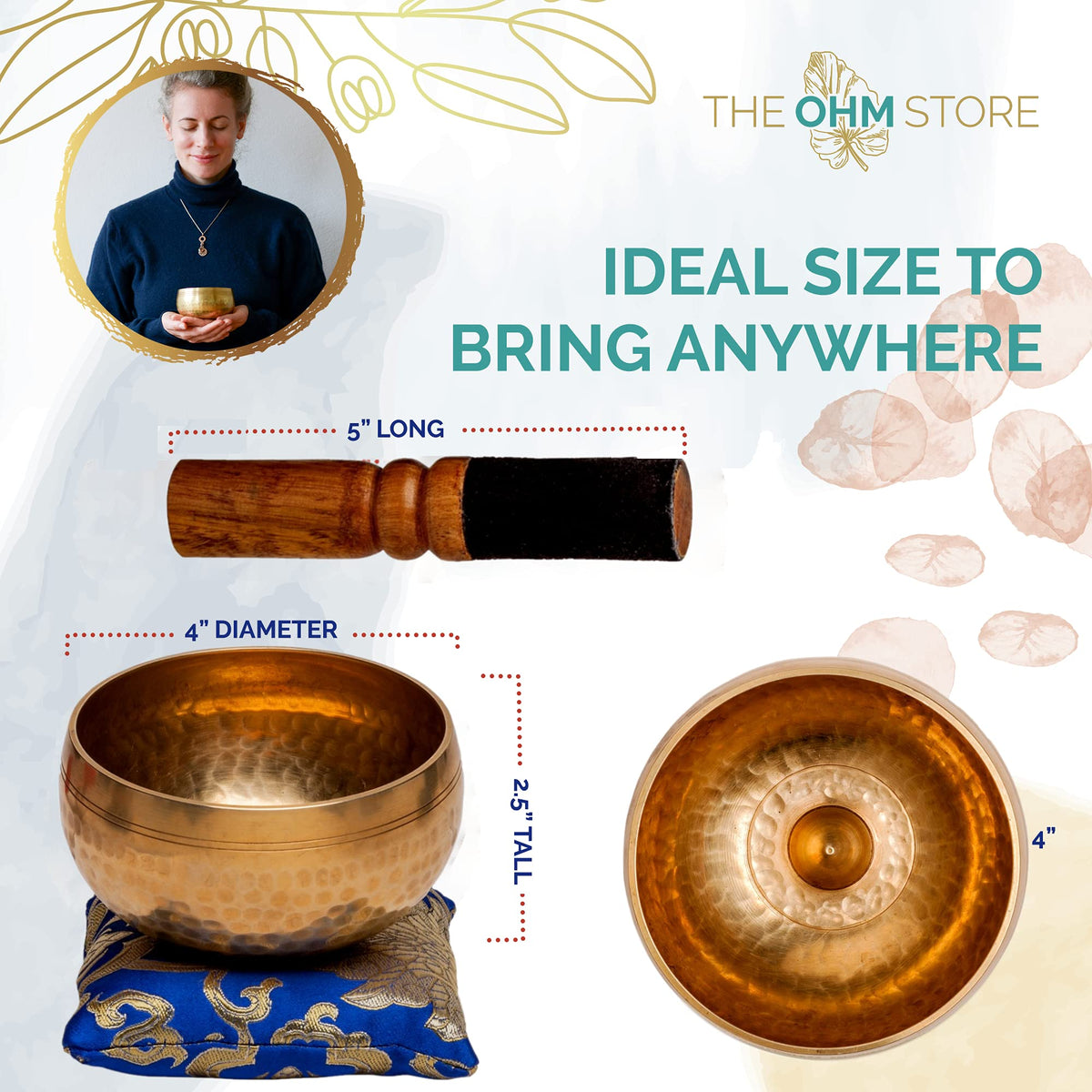 Tibetan Singing Bowl Set by Ohm Store (4 Inch Lingam Bowl)