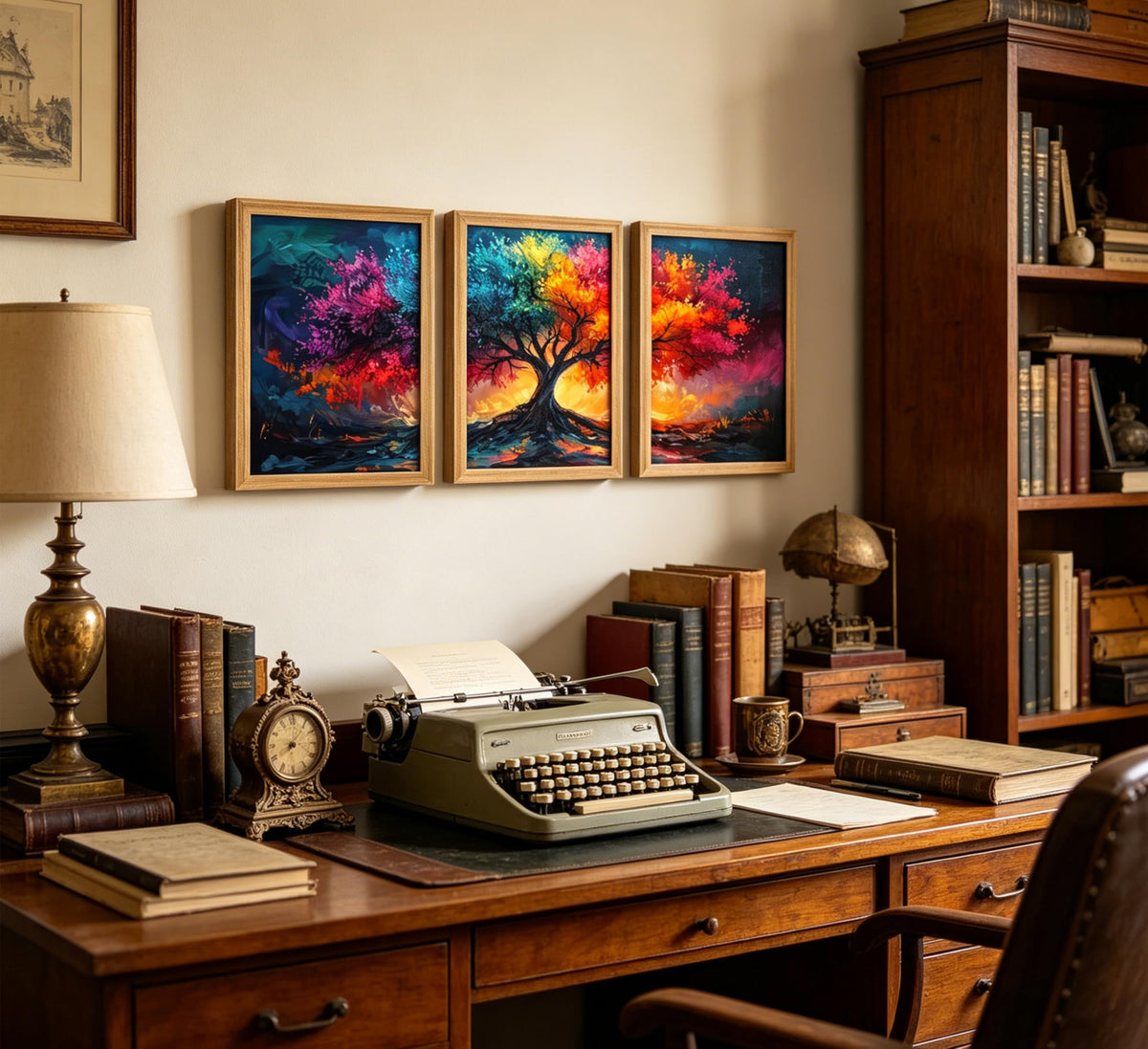 3Pcs Framed Colorful Tree of Life Canvas Wall Art (Multicolor / 16"L x 12"W)